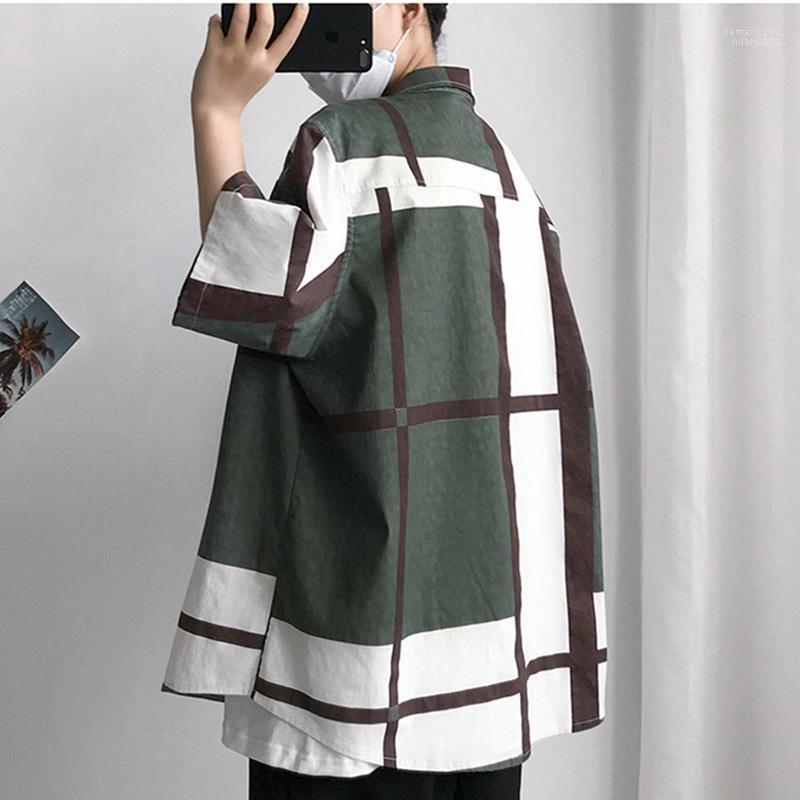 

Men's Casual Shirts Men's HOUZHOU Men Korean Fashions Harajuku Plaid Short Sleeve T-shirts 2022 Summer Mens Vintage Streetwear, Green2