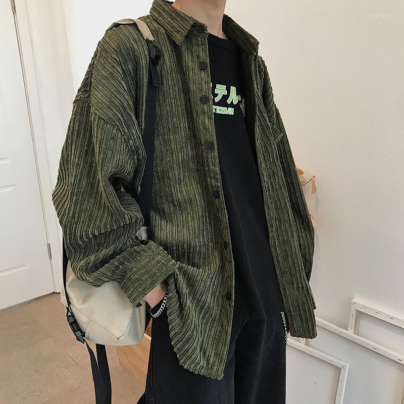 

Men's Casual Shirts Autumn Corduroy Shirt Men's Fashion Solid Color Retro Men Streetwear Wild Loose Long-sleeved Mens -2XL, Gray