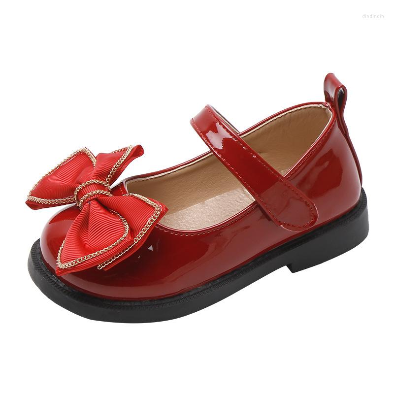 

Athletic Shoes 2022 Soft Bottom Children's Chain Leather Girl Single Bow-knot Princess Party Sweet, Black