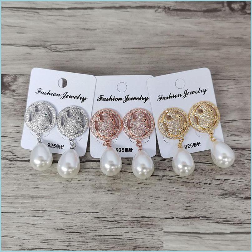 

Stud Micro Pave Crystal Cz Shining Leopard Head Charm Shell Beads Dangle Earrings For Women Party Jewelry Fashion Gift Er1124 Drop D Dhm4O