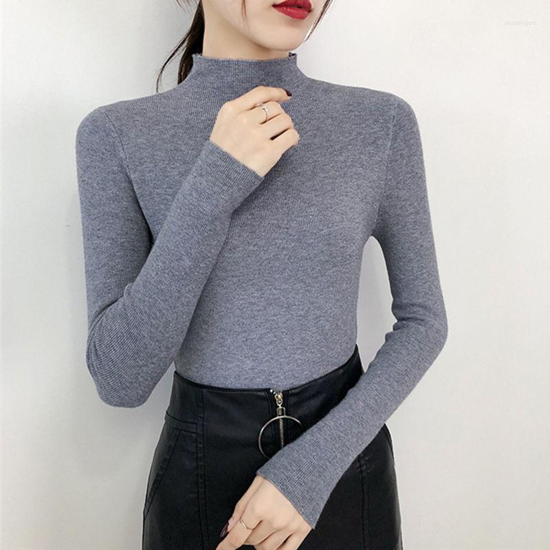 

Women's Sweaters Women's Solid Half Turtleneck Knitted Pullover Causal Autumn Winter Elastic Long Sleeve Slim Thin Jumper Bottoming Tops, Black