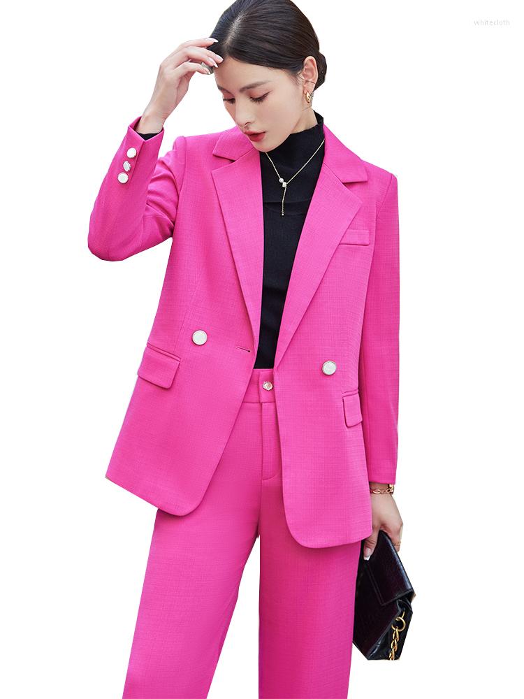

Women' Two Piece Pants Fashion Women Pant Suit Formal Office Ladies Business Work Wear 2 Set Pink Green Female Long Sleeve Blazer And, Pink 2 piece set