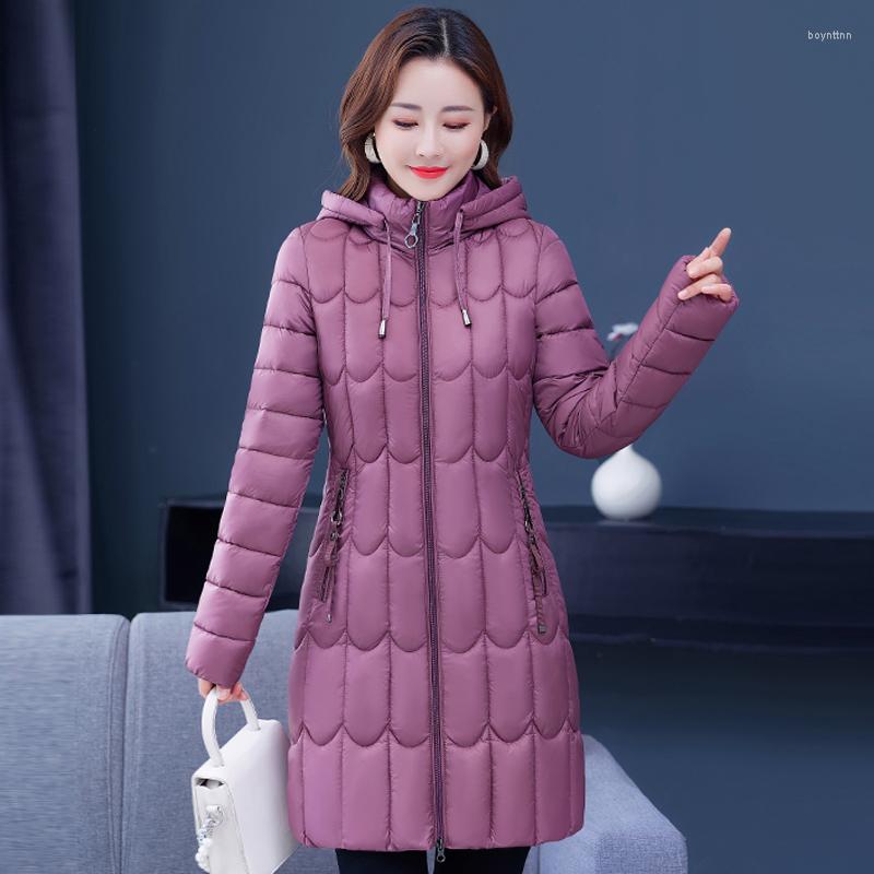 

Women's Down Autumn Winter Middle-aged Women Jacket Hooded Zipper Solid Long Parkas Female Warm Cotton-padded Coat For Mother Outwear, Black