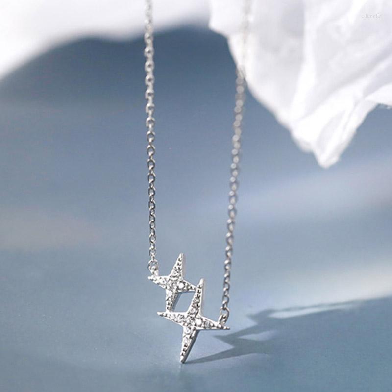 

Chains 925 Sterling Silver Necklace Exquisite One Large And Small Two Star Pendant Gift For Girls Fashion Wedding Jewelry
