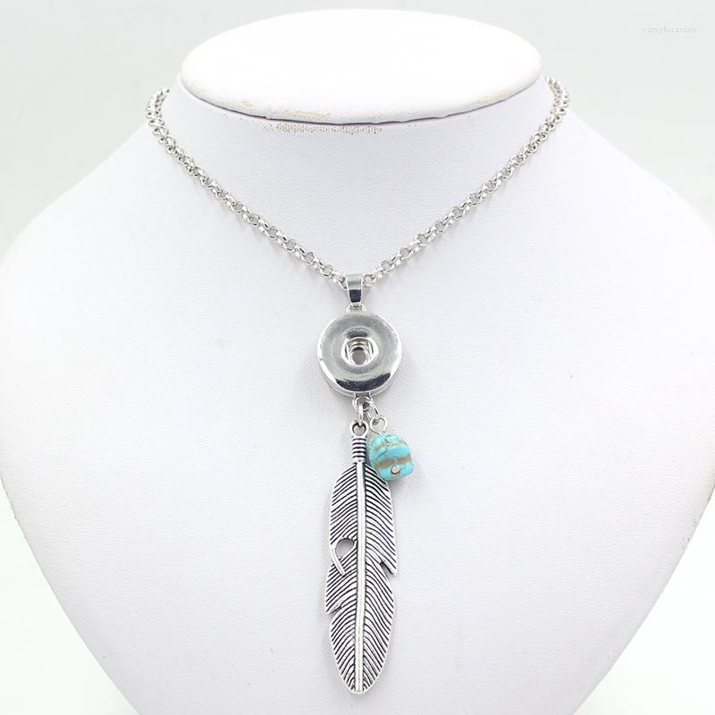 

Pendant Necklaces 10PC Wholesale Snap Jewelry Bohemia Style Feather Necklace Interchangeable For Women Fit 18mm