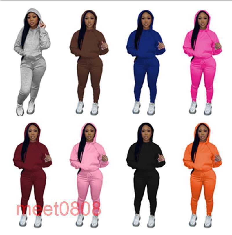 

2022 Winter Women 2 Piece Pants Set Sports Outfits Designer Sweatshirt Tracksuits Plush Drawstring Pullover Hoodie Sweatsuits meet0808, Light pink