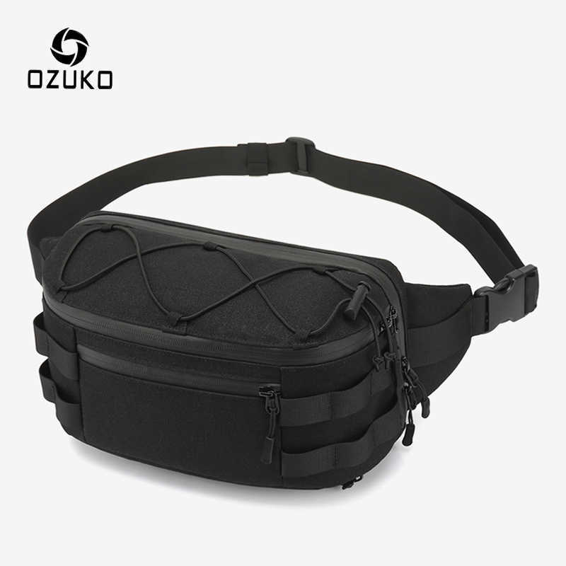 

OZUKO Men's Waist Bag Fashion Chest Pack Outdoor Sports Belt for Teenager Waterproof Men s Mirror Quqlity Fanny 221101, Black