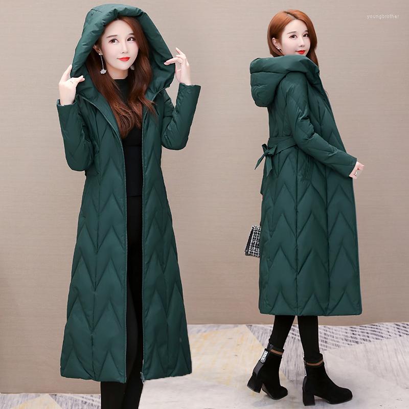 

Women's Trench Coats Women's Winter Down Cotton Jacket Long Hooded Outerwear Ladies High Quality Elegant Coat Thick Warm Parkas Overcoat, Black