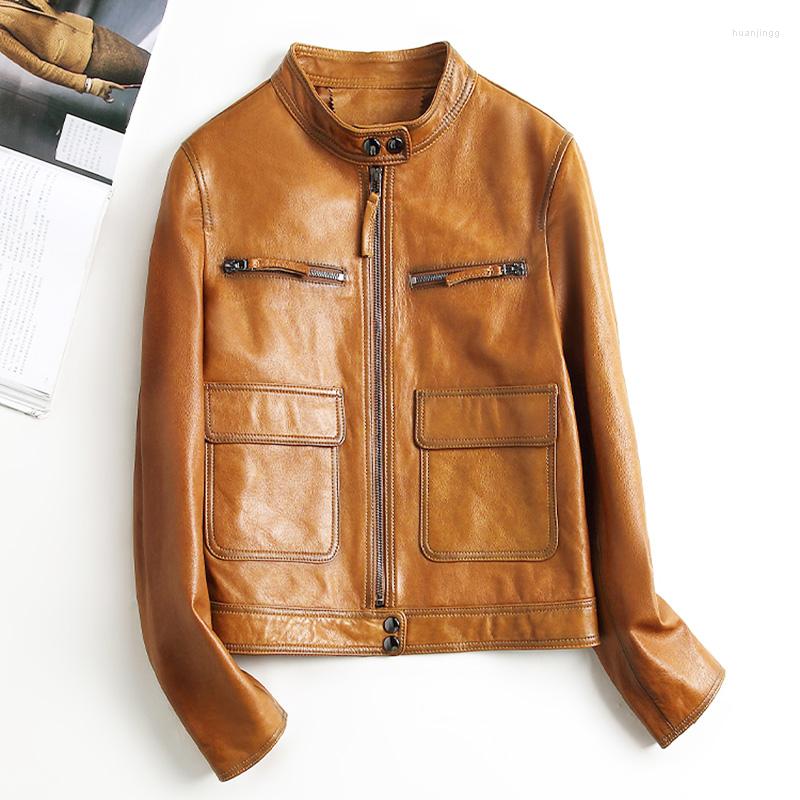 

Women's Leather Women Real Jacket Autumn Cool Style Short Motorcycle Genuine Sheepskin Classic Jackets CL4010, Black