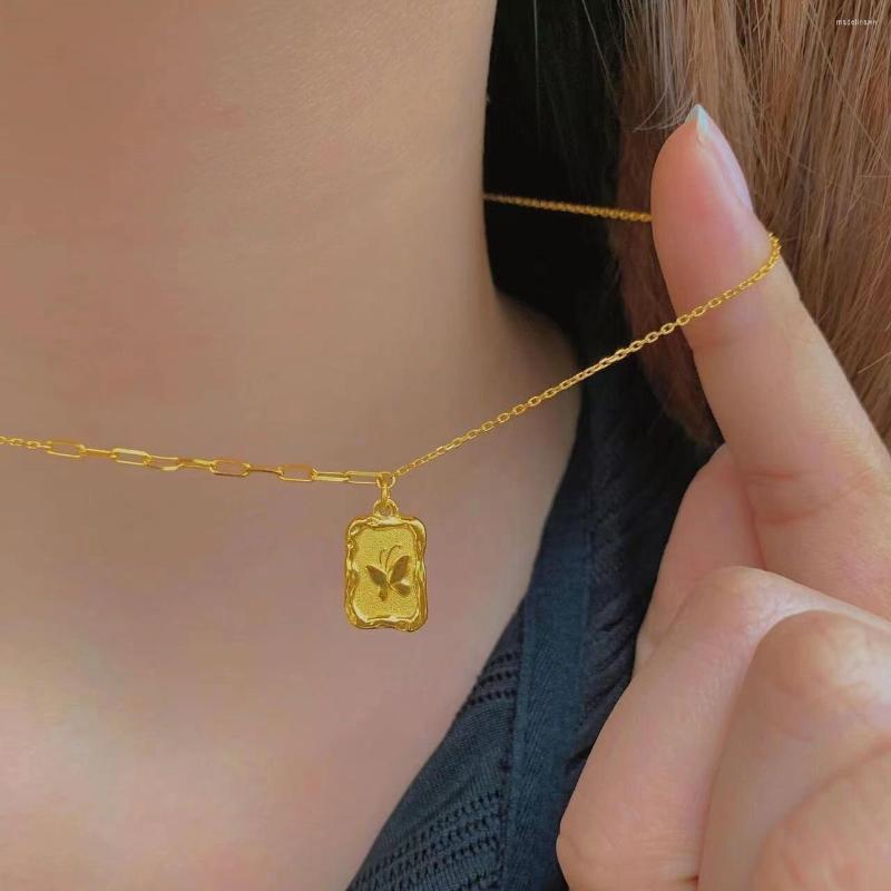 

Chains Vintage Tarnish Free Gold Tiny Rose Pendant Necklace For Women Charms Fashion Square Rhinestone Female Jewelry Gifts