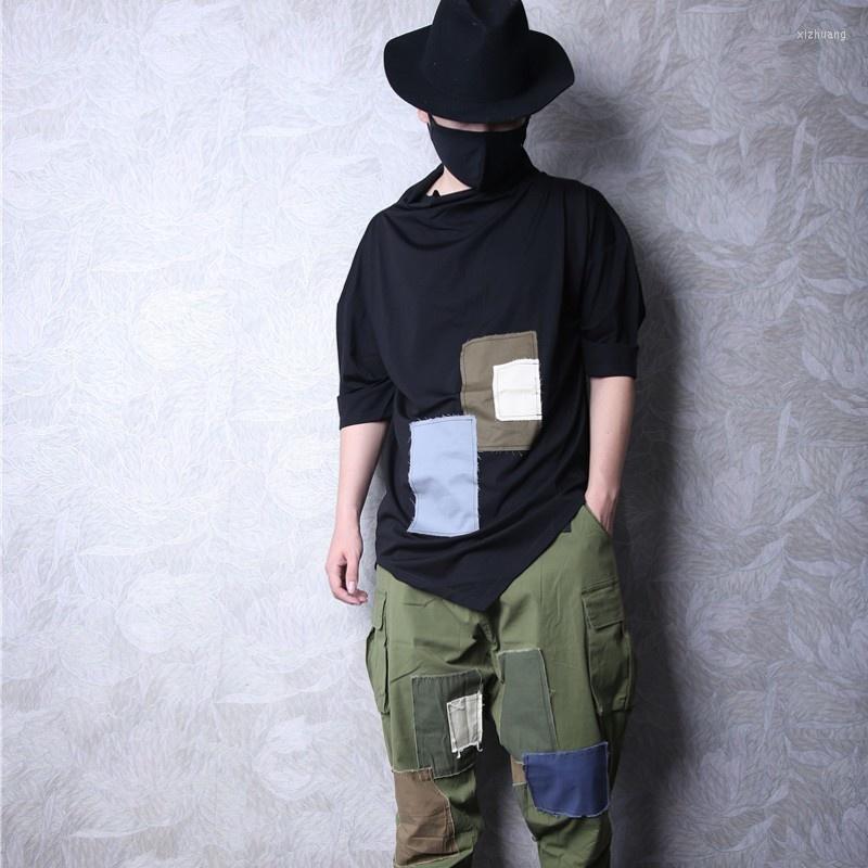 

Men' T Shirts Summer 2022 Mens Loose Pullover Fashion Casual T-Shirts High Street Spliced Korean Style Male Vintage Blouse Streetwear, Black