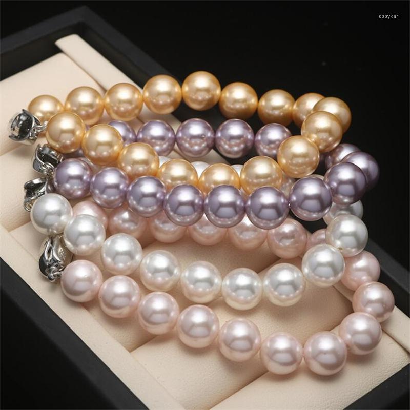 

Strand Multi-color Selection Pearl Bracelet Natural Shell Imitation Bracelets Round Beads For Men Women Jewelry Gifts 8 10mm