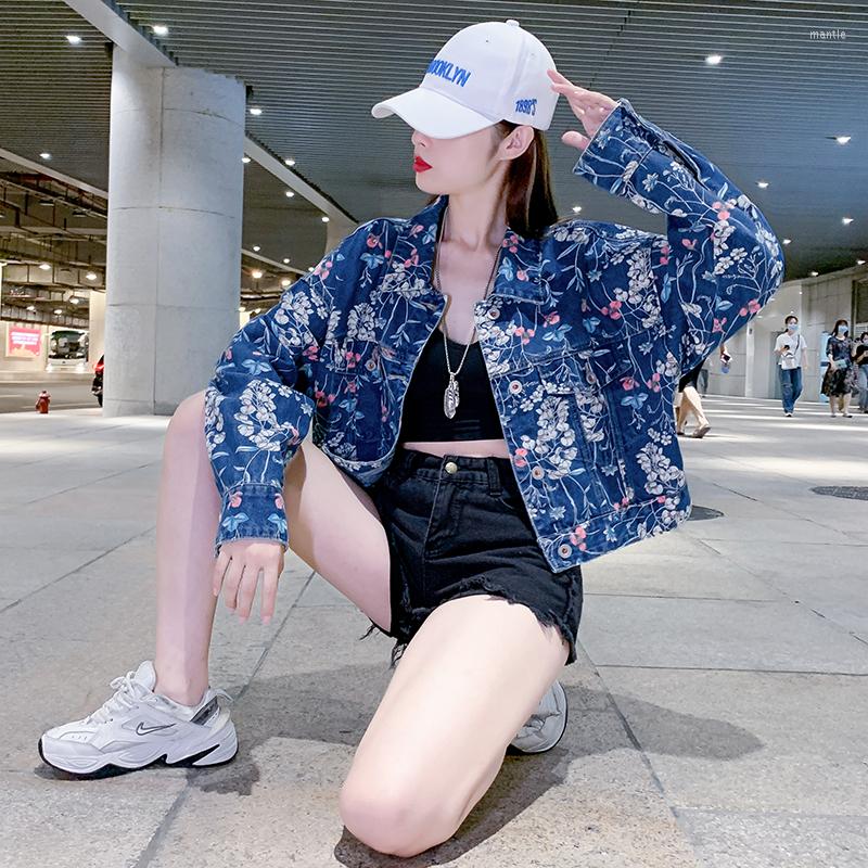 

Women' Jackets 2022 Ladies Denim Jacket Personality Printing Trend Short Printed Jeans Coat Bomber Streetwear, Blue