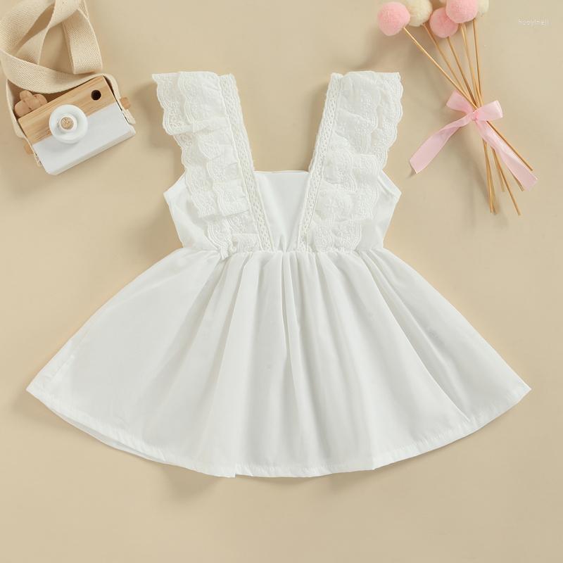 

Girl Dresses Lace Hem Dress Children High Waist Ruffle Shoulder Straps Decor Square Neck Sleeveless Skirt, Picture shown