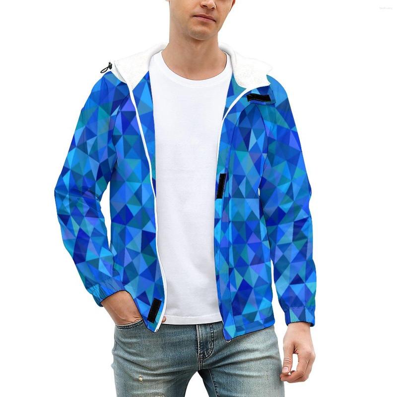 

Men' Jackets Blue Geometry Thick Casual Men Abstract Art Print Coats Winter Streetwear Jacket Windproof Outerwear Windbreak Plus Size, Style-3