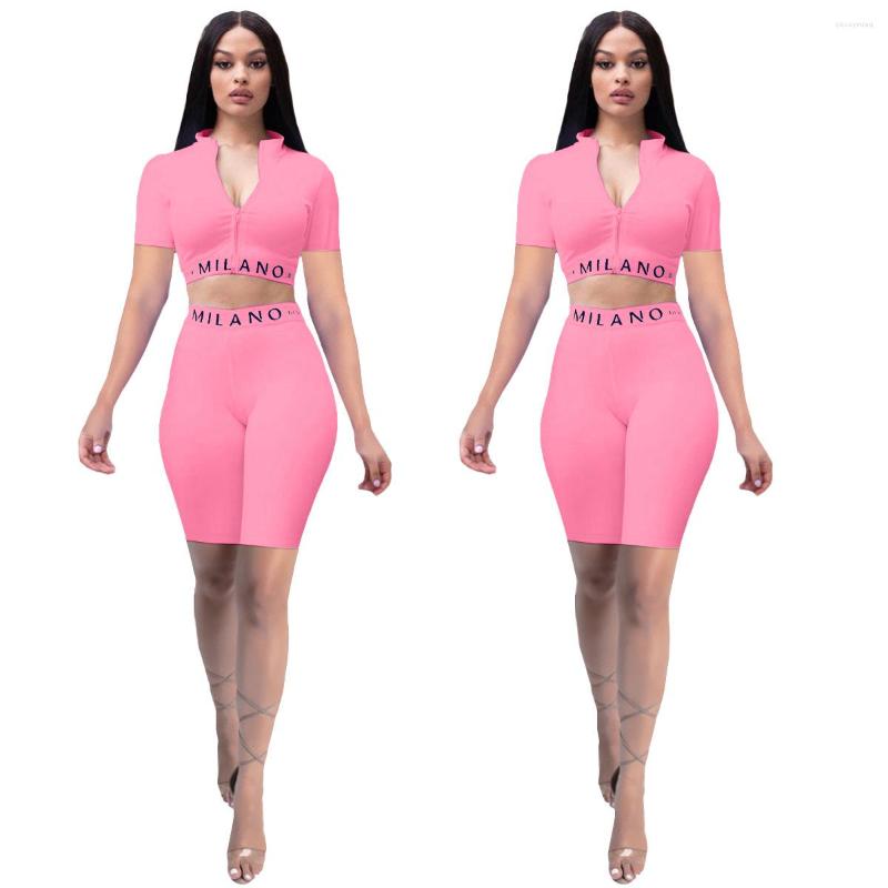 

Women' Tracksuits Pink Tracksuit Women 2 Piece Set Shorts Fashion Zipper V Neck Short Sleeve Crop Top Pants Sport Ladies, Black
