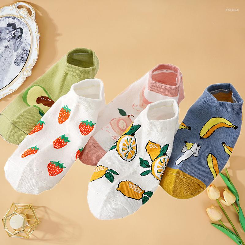 

Women Socks 2022 Women's Short Colorful Sox Cotton Boat Seamless Harajuku Female Cute Feet Sock With Fruit Prints, Socks friut