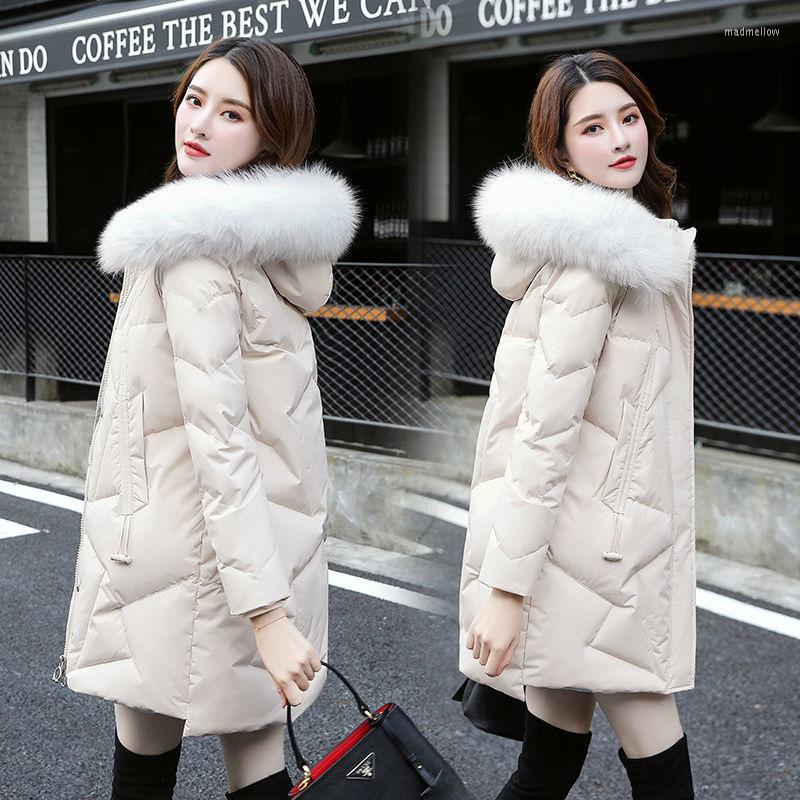 

Women's Trench Coats 2022 Winter Korean Cotton Padded Jacket Women Fur Collar Full Sleeve Thicken Hooded Slim Parkas Female LD2492, Black