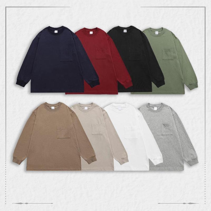 

Men's T Shirts Men T-shirts Cotton Pocket Round Neck Loose Bottomed Long Sleeve T-shirt For Women, Black