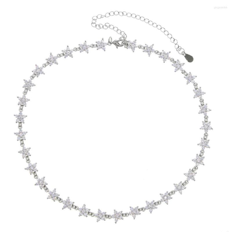 

Choker Styles Trendy Delicate Daisy Flower Charm Necklace With Cz Paved Tiny Chain Wedding For Women Jewelry