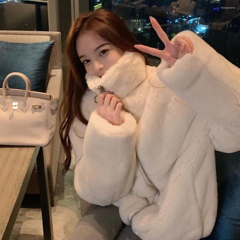 

Women' Fur 2022 Women' Winter Jacket Casual Stand-collar Imitation Otter Korean Sweet Warm Zipper Faux Coat For Women, Purple