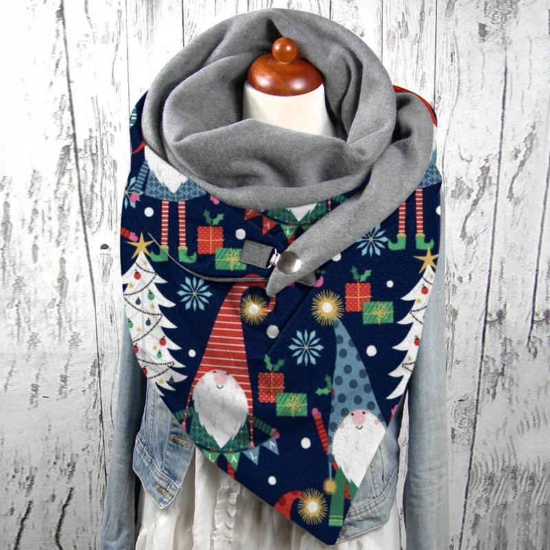 

Scarves Vintage Christmas Print Scarf Women Winter Printing Button Soft Wrap Casual Warm Shawls Foulard Femme Neck Bandana