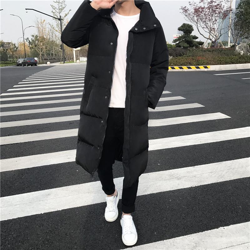 

Men's Down Winter Large Size Cotton-padded Jacket Padded Jackets Stand-up Collar Mid-length Thick Casual Coat, Black