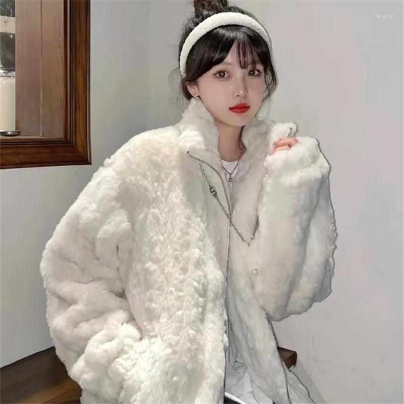 

Women' Fur Thickened Warm Winter Coat Women' Long Loose Collar Faux C616, White