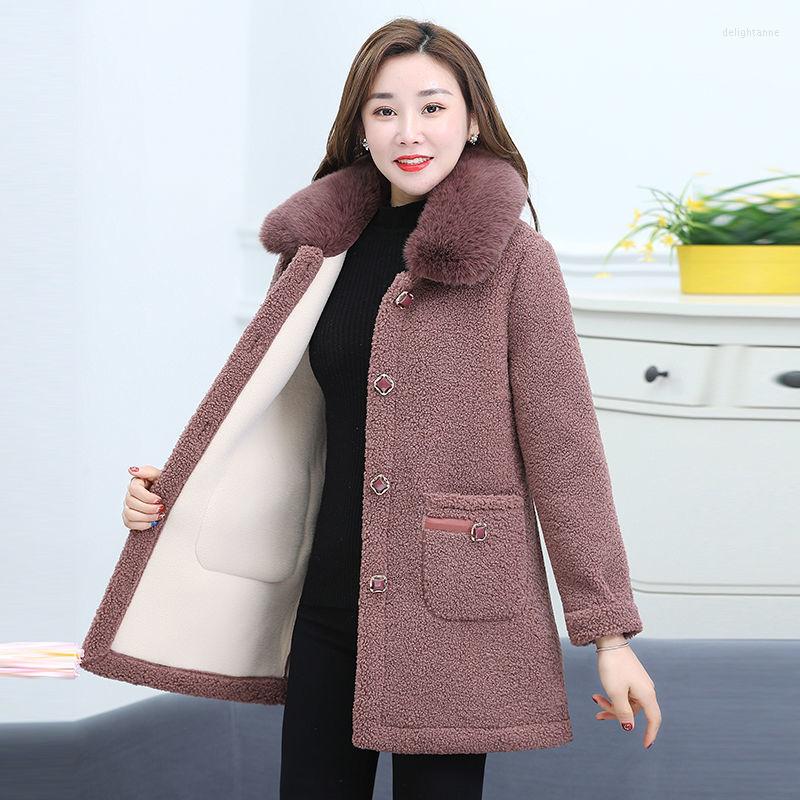 

Women's Down Mom's Clothing Granular Fleece Coat Winter Faux Lamb Jacket Plus Size Detachable Fur Collar Cotton Warm Parka Female, Red wine