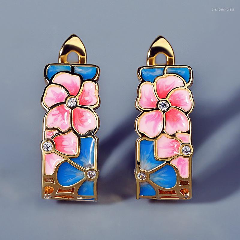 

Stud Earrings 2022 Ladies 925 Silver Color Flower Peach Blossom Handmade Enamel Jewelry