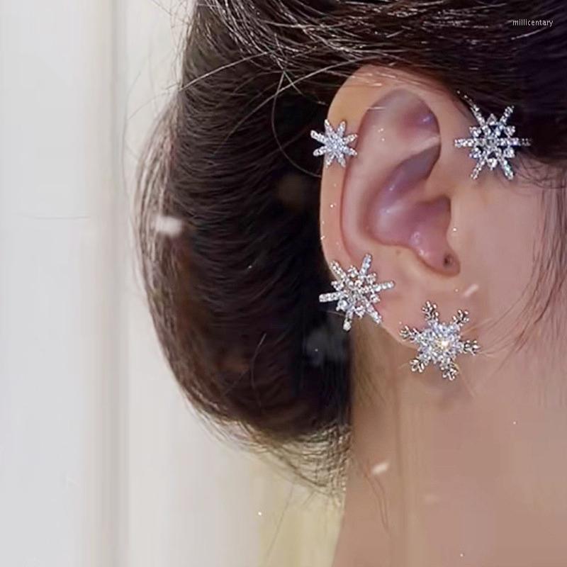 

Backs Earrings Korean Fashion Modern Women's Non Pierced Ear Clips Silver Snowflake Jewelry For Women
