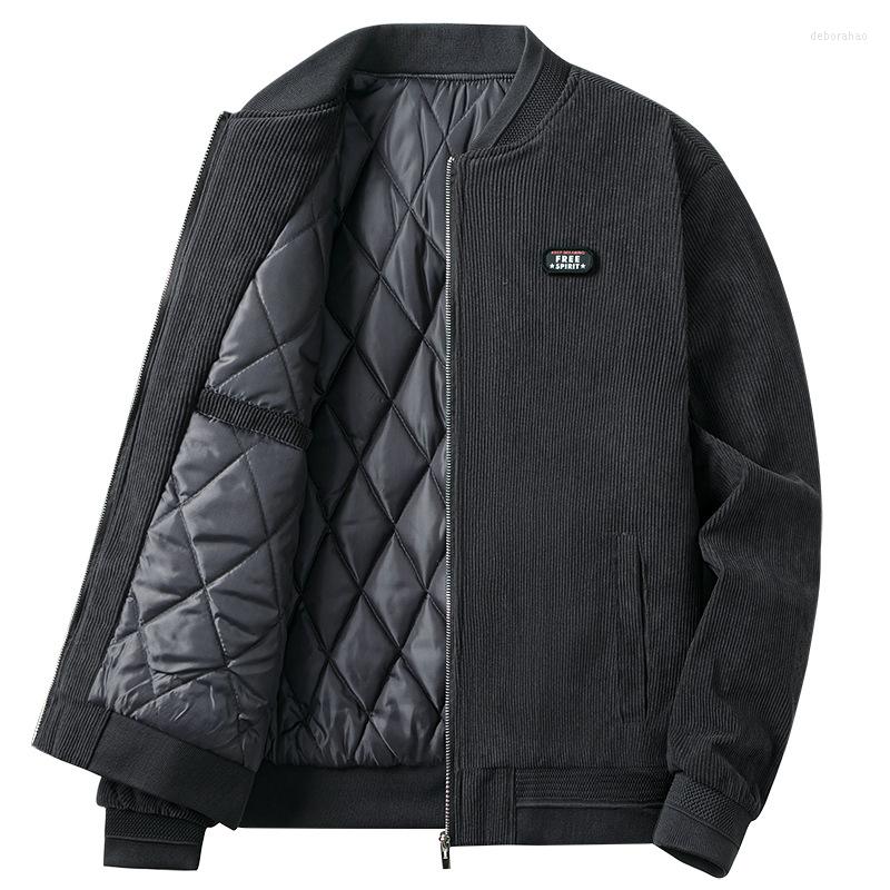

Men's Jackets Corduroy Outerwear Stand Men Jacket Autumn Winter Top Business Casual Man Coat Clothing Vintage Baseball Uniform Europe, Thin dark grey