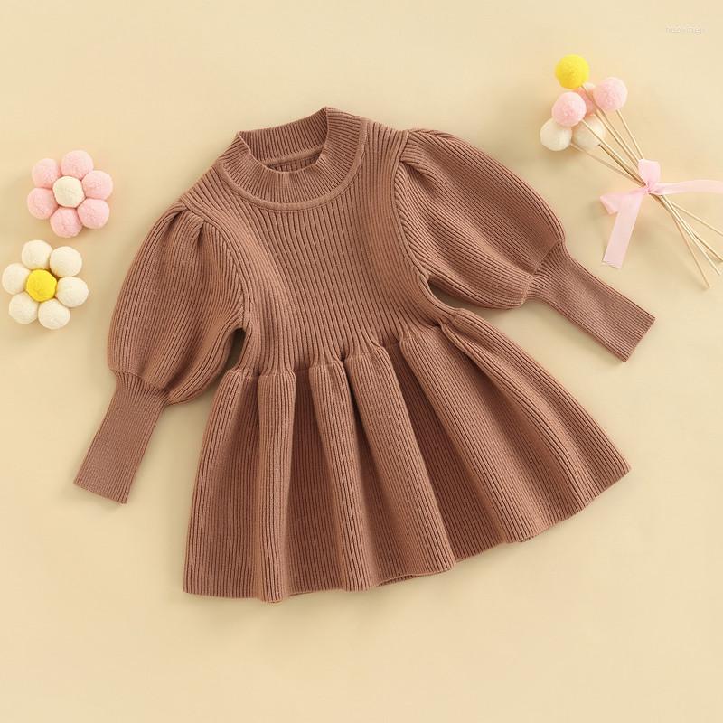 

Girl Dresses Born Baby Girls Sweater Dress Fall Winter Clothes 2022 Solid Color Long Sleeve Round Neck Knitted