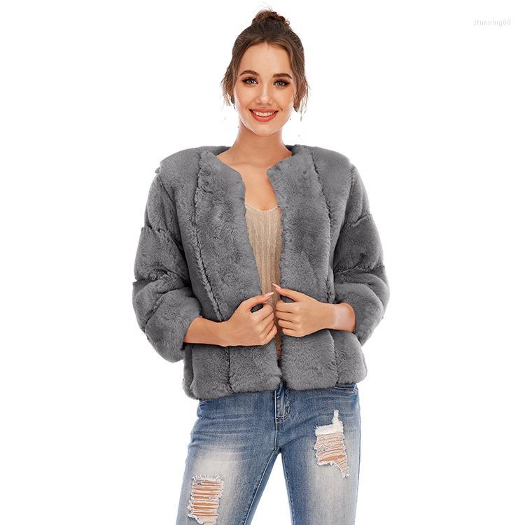 

Women's Fur Autumn Winter Faux Woman Short Jacket Oversize 3xl 4xl Girls Fashion Black Long Sleeve Warm Soft Furry Coat Outerwear Female, Khaki