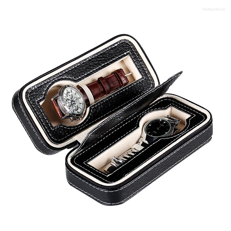 

Watch Boxes 2/4/8 Grids Portable Box Organizer Faux Leather Zipper Display Wrist Storage Case