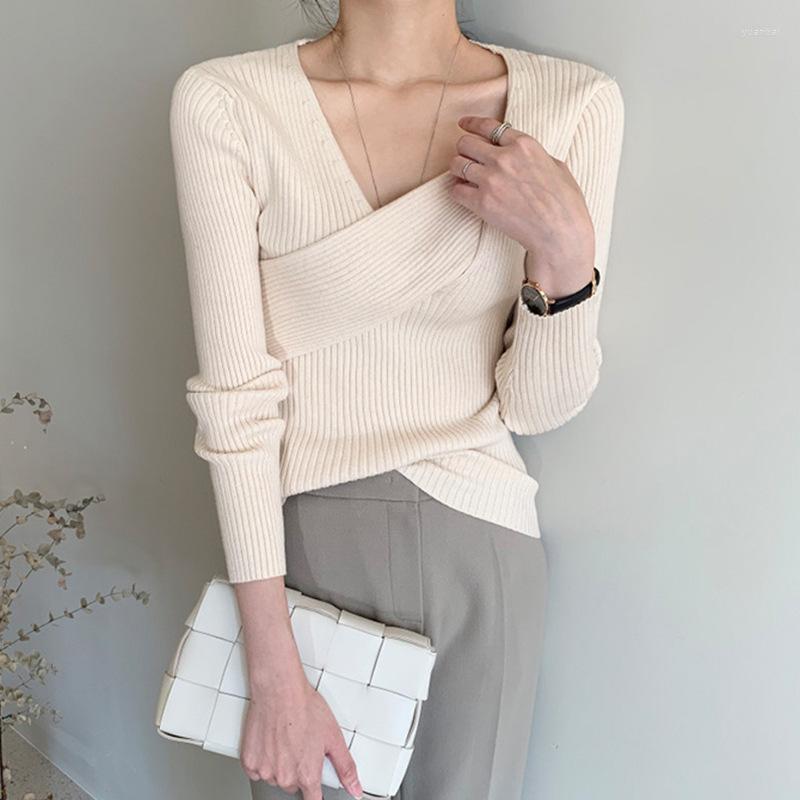 

Women's Sweaters Autumn Women's Solid Color Sweater French V-neck Long-sleeved Bottoming Knitted Pullover  Women, Black