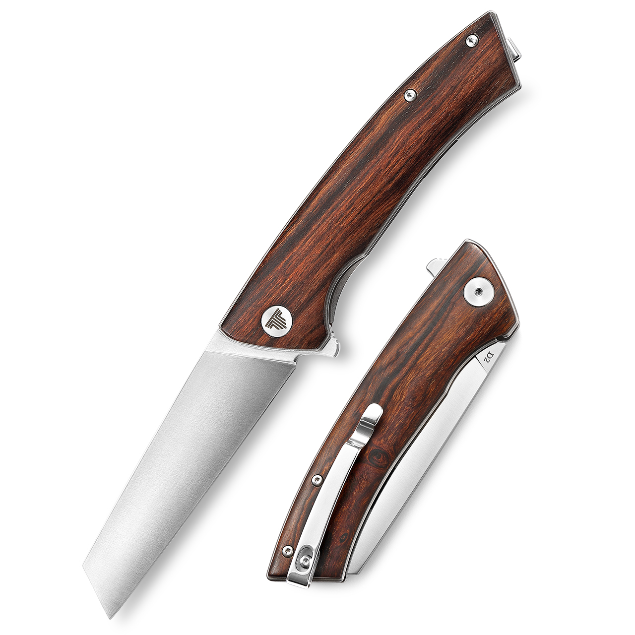 Wood Handle Folding Pocket Knife - Handmade Convex Grind Cleaver Blade Ironwood Tactical EDC Survival Outdoor Hunting Self Defence D2 Knives-image-814276213