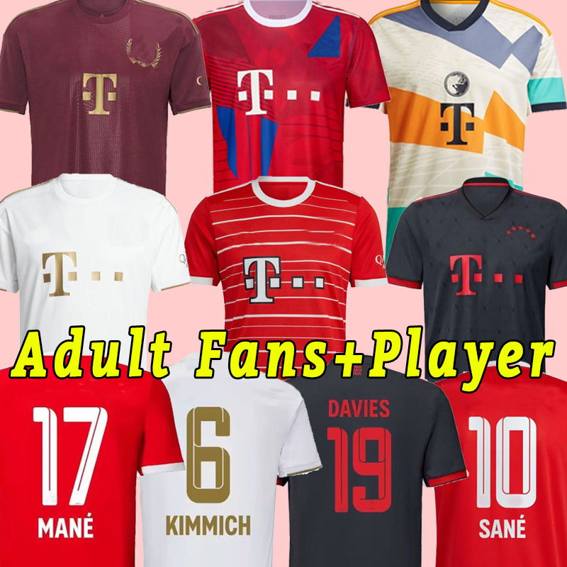 Jerseys de football 22 23 Bayern Munich de Ligt Mane Gravenberch Sane Mazraoui Muller Davies Kimmich Tel Football Shirts Men Coman 2022 2023 Fans