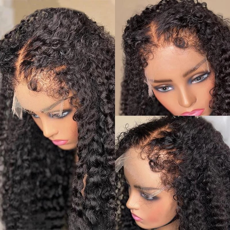 

Kinky Curly Edges Lace Front Human Hair Wigs afro Deep Wave Curl Transparent HD Frontal Closure Wig perruque for black women, 1b or natural color