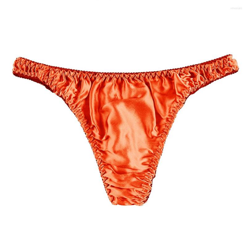 

Underpants Men Panties Fashion Low-Rise Shorts Sexy Briefs Solid Color Thong Breathable Silk Comforty Underwear Sensual Lingerie, Bean paste