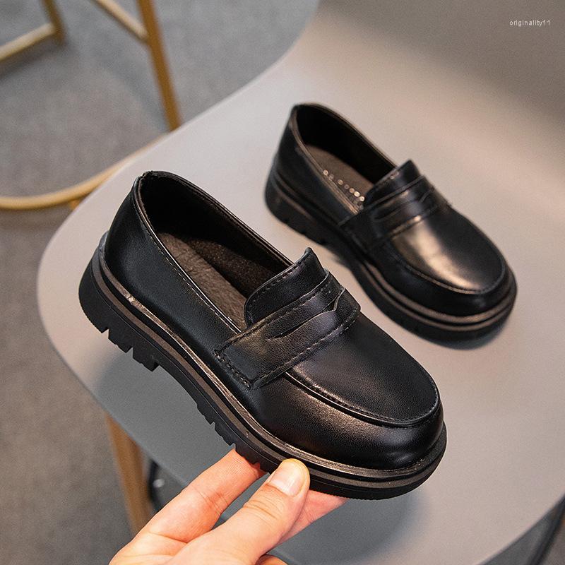

Athletic Shoes Boys Girls Casual 2022 Autumn Children's British Leather Non-slip Baby All-match Peas Single 26-36, Black