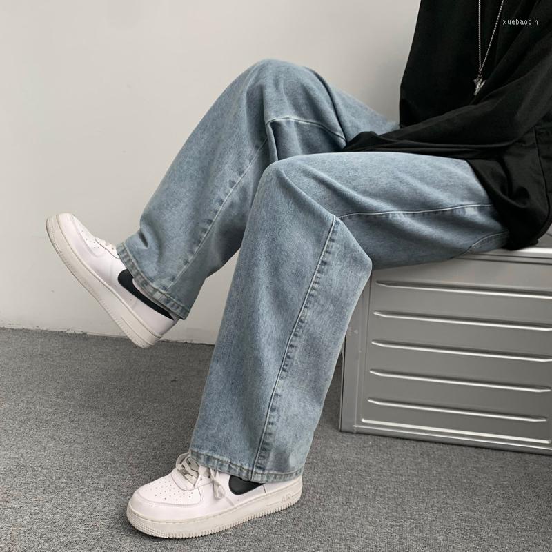 

Men' Jeans Men' Elastic Waist Fashion Loose Straight Wide Leg Korean Trend Floor Length Pants Y2k, Blue