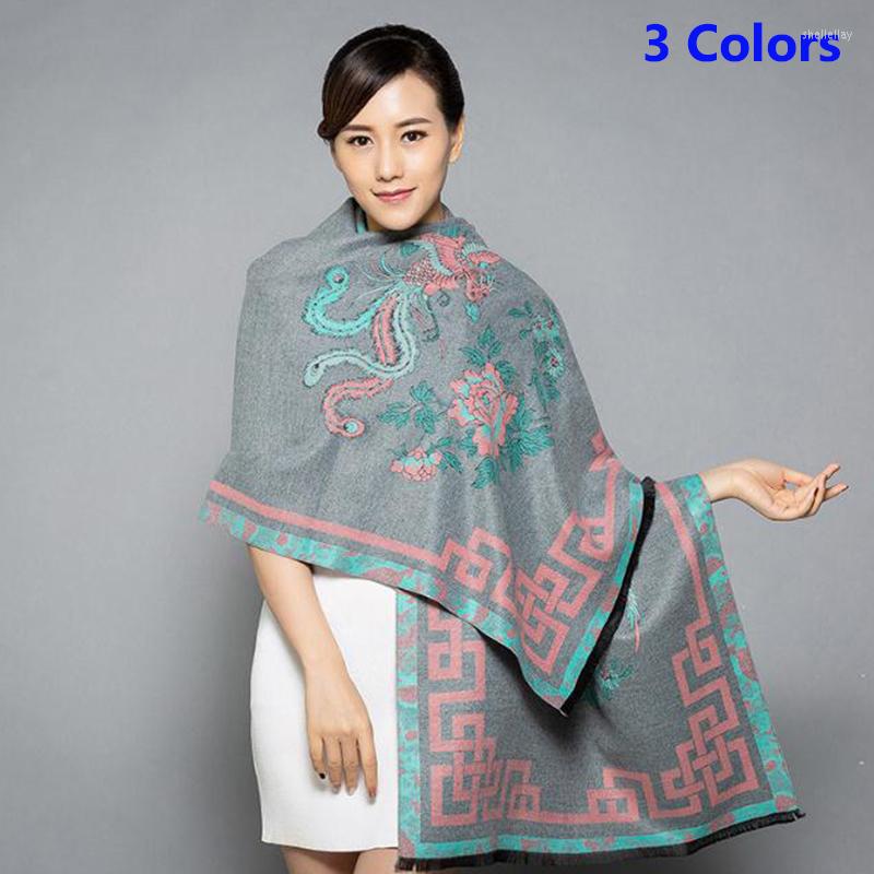 

Scarves Jacquard Soft Women Shawls Thick Winter Warm Gray/Red Embroidery Flower Pashmina Cashmere Scarf For Mom Ladies Wraps And Capes