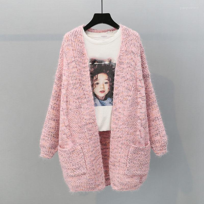 

Women's Knits Women's Knitted V-Neck Cardigan Mid-Length Casual Loose Coat Autumn Winter Simple Lazy Style Thick Outerwear For Students, Ivory