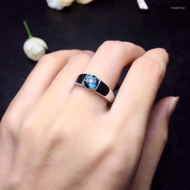 

Cluster Rings No Sign Blue Topaz Gemstone Ring For Women Men Fine Jewelry Real 925 Silver Natural Gem Birthday Date Gift Engagement