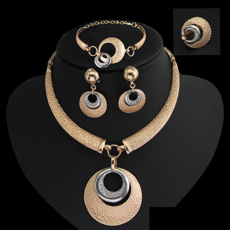 

Bracelet Earrings Necklace Luxury 18K Gold Plated Jewelry Set Necklace Earrings Bracelet Ring Sets For Wedding Bridal Party Ca157 Dh2Nz, Randomly sended colors