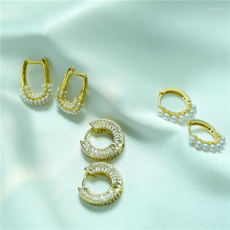 

Hoop Earrings HECHENG Pearl For Women Circel Round CZ Hoops Ear Rings Jewelry Simple Accessories Sweet Woman