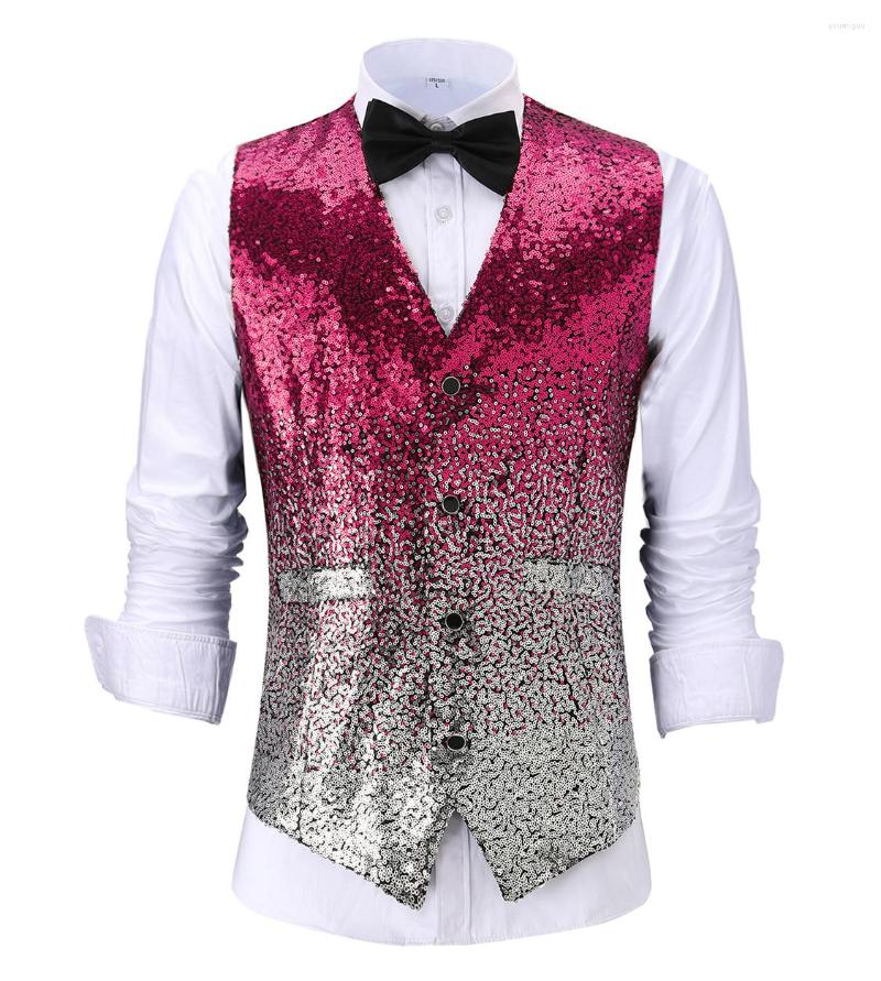 

Men's Vests Sequins Waistcoat Men Vest Vintage V-neck Gradient Stage Party Shiny Tuxedos Waistcoatfor Wedding Groomen, Teal