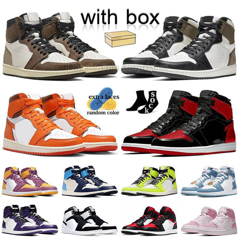 

High OG jumpman 1 1s mocha basketball shoes mens starfish denim patent bred university blue digital pink light smoke grey mid diamond breed toe j1 j1s sports sneaker, A47 36-46 court purple