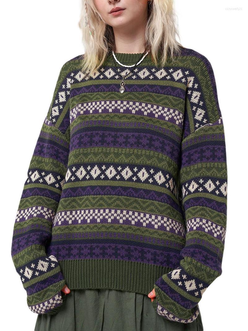 

Women's Sweaters Women S Casual Sweater Autumn Winter Long Sleeve Round Neck Vintage Pattern Print Knitwear Soft Tops, Green